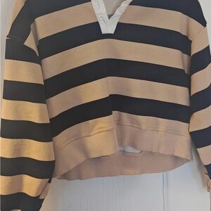 Le Lis cropped rugby in Black and Tan Stripes